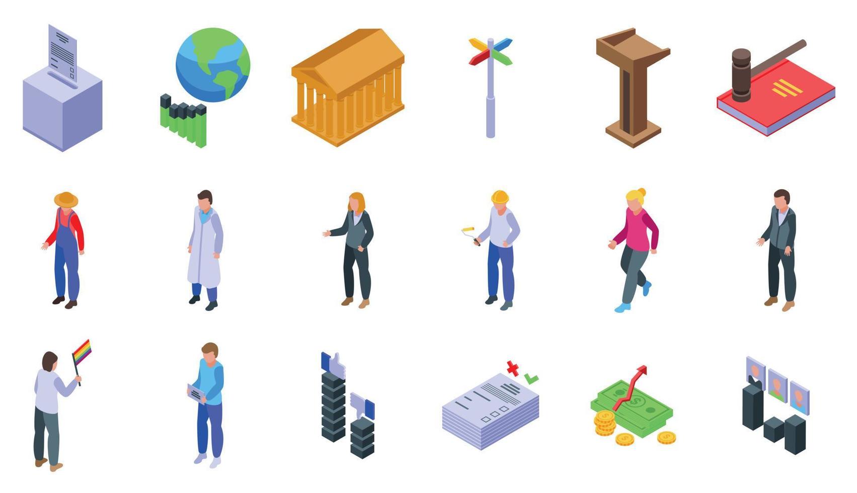 Democracy icons set, isometric style vector