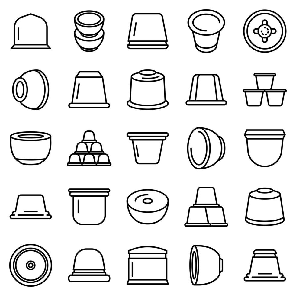 Capsule coffee icons set, outline style vector