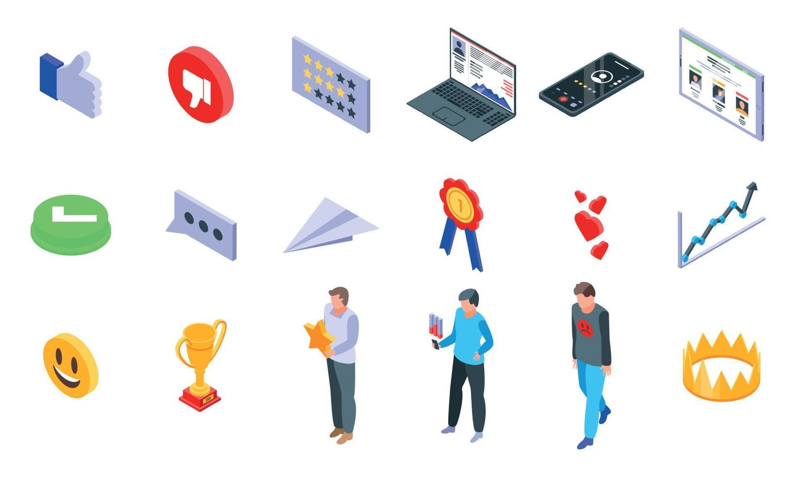 Reputation icons set, isometric style vector