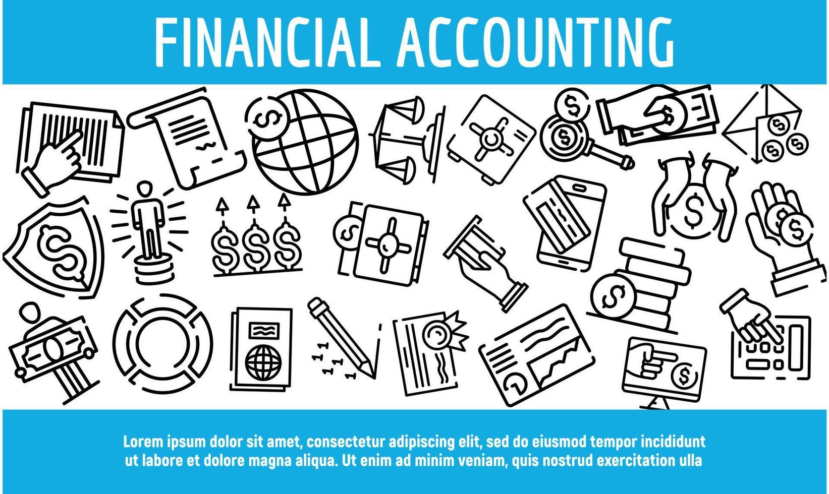 Financial accounting banner, outline style vector