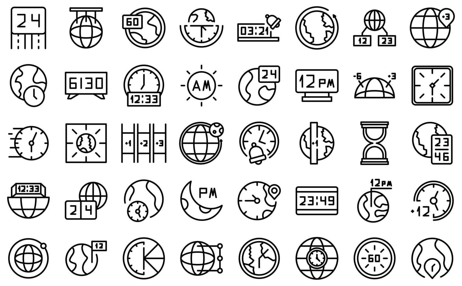Time zones icons set outline vector. Clock hour vector