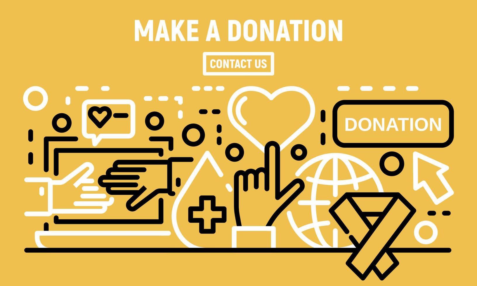 Make a donation banner, outline style vector