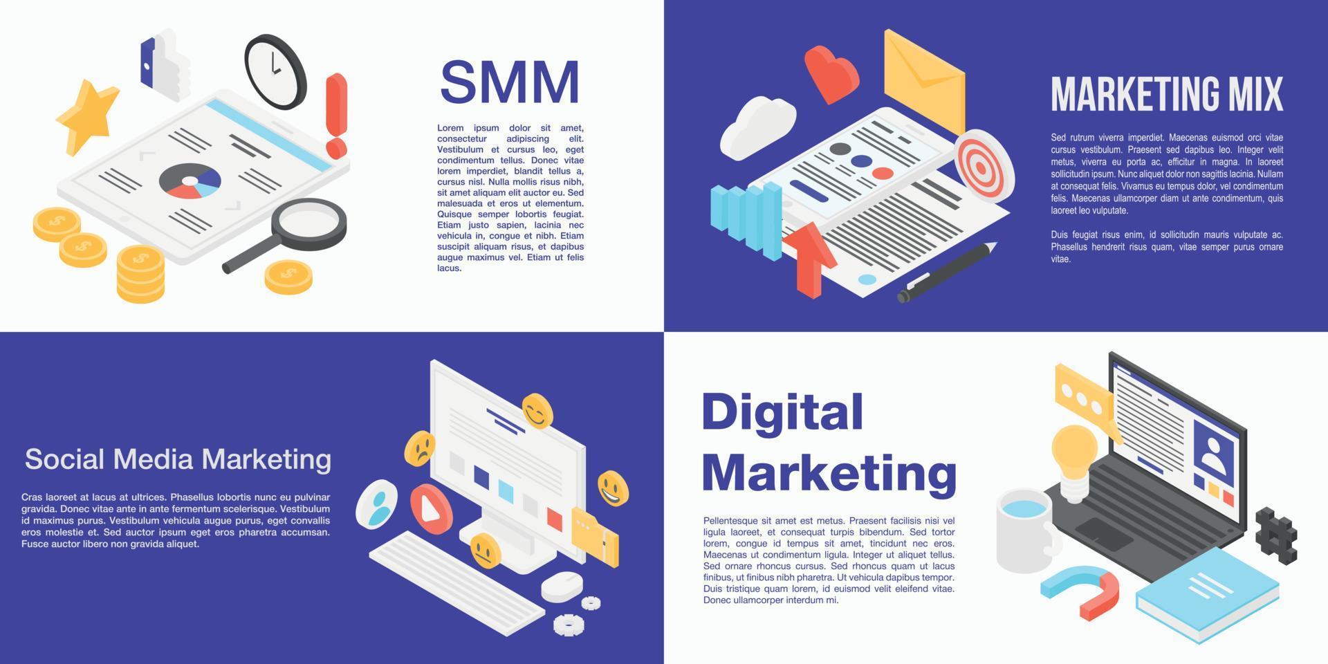 Smm banner set, isometric style vector