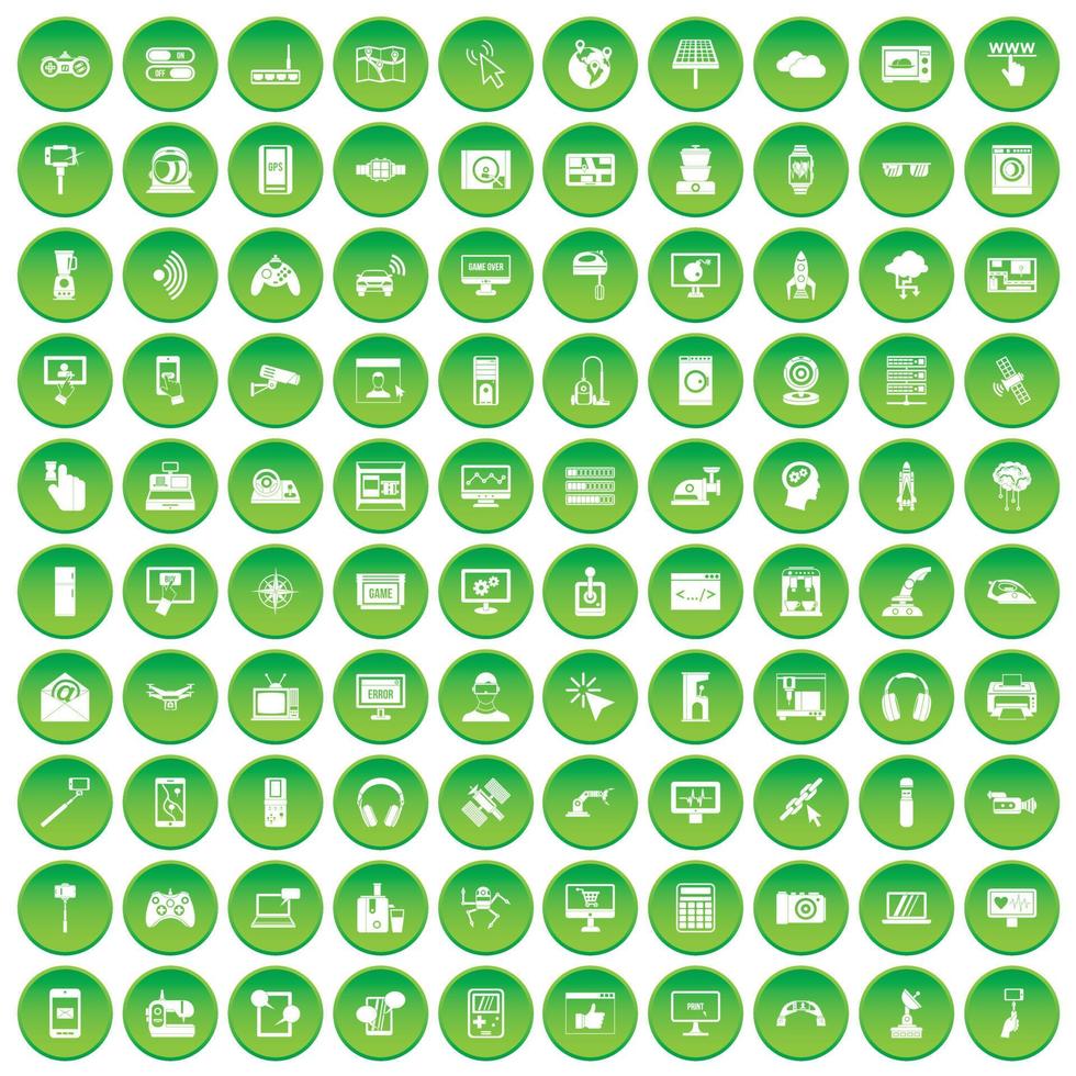 100 software icons set green circle vector