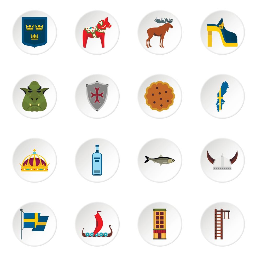 Sweden travel set flat icons vector