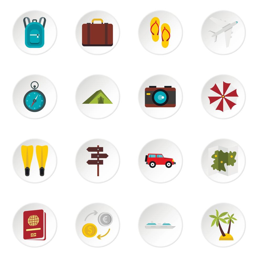 Travel icons set, flat style vector