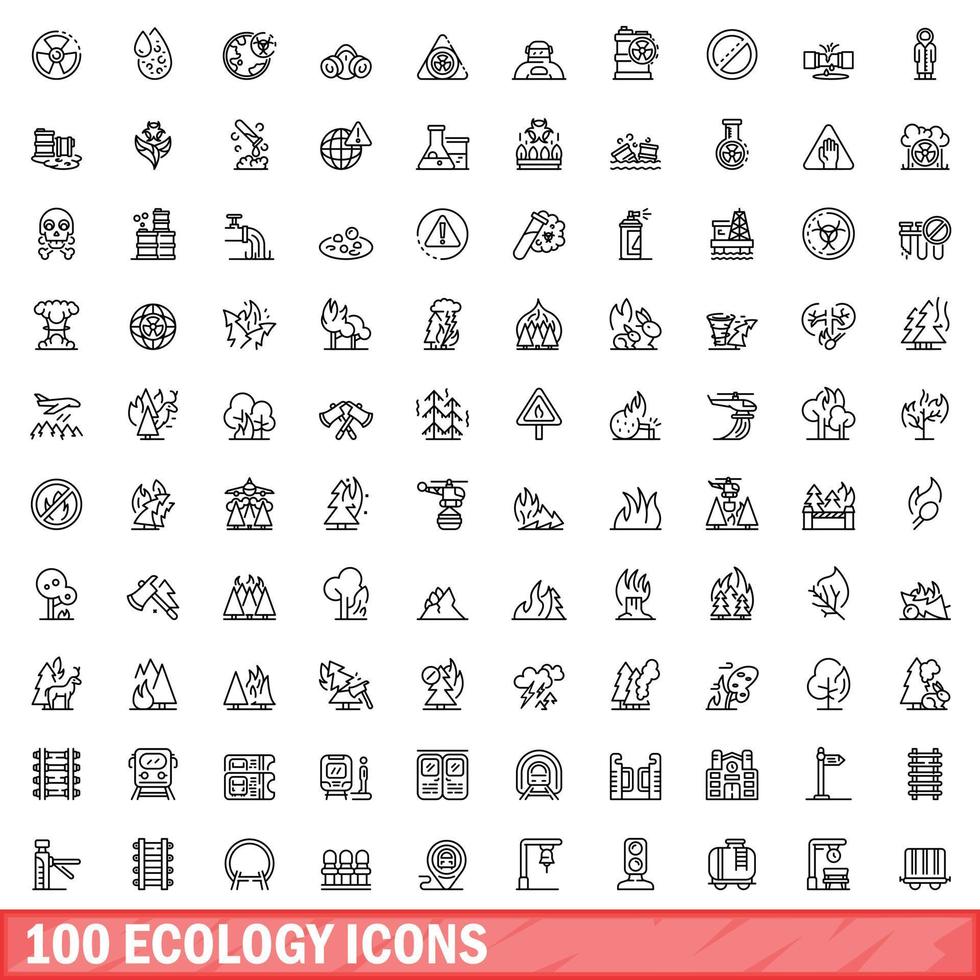 100 ecology icons set, outline style vector