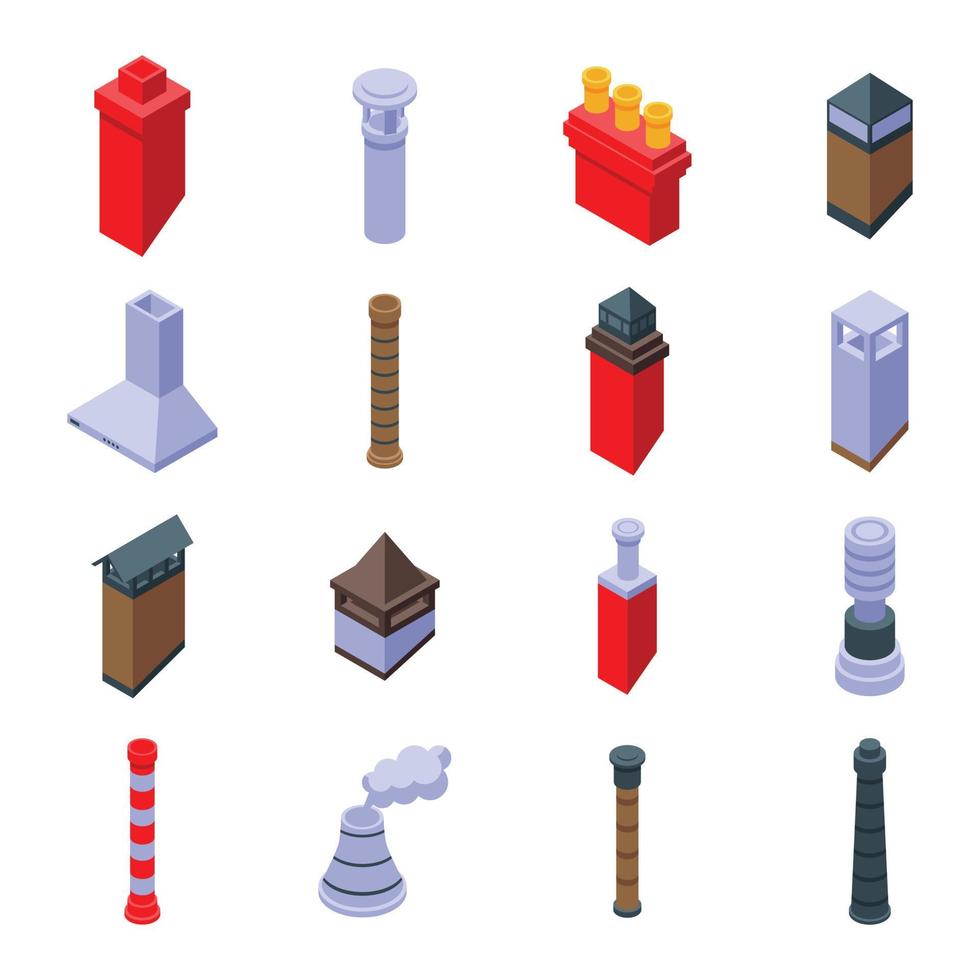 Chimney icons set, isometric style vector