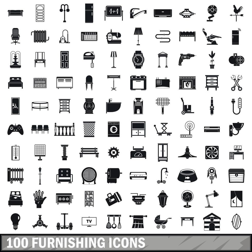 100 furnishing icons set, simple style vector