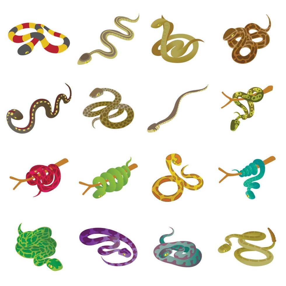 Snake icons set, isometric style vector