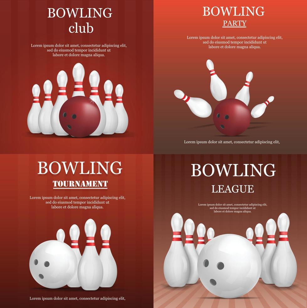 Bowling kegling banner concept set, realistic style vector