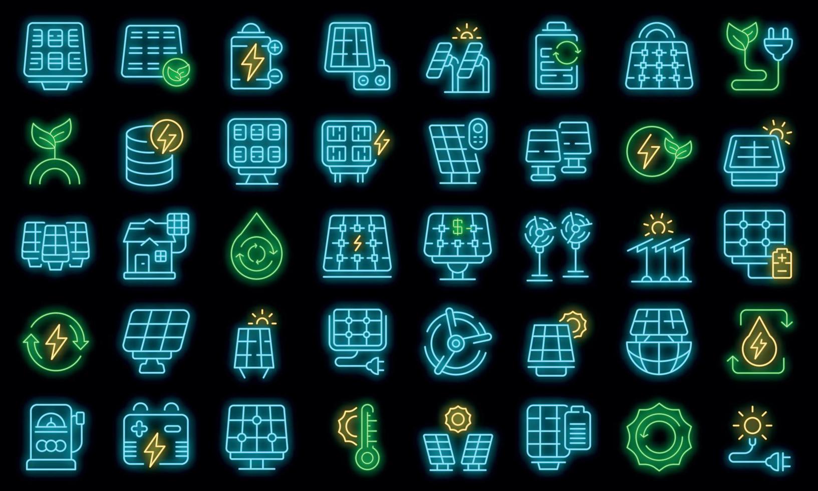 Solar panels icons set vector neon