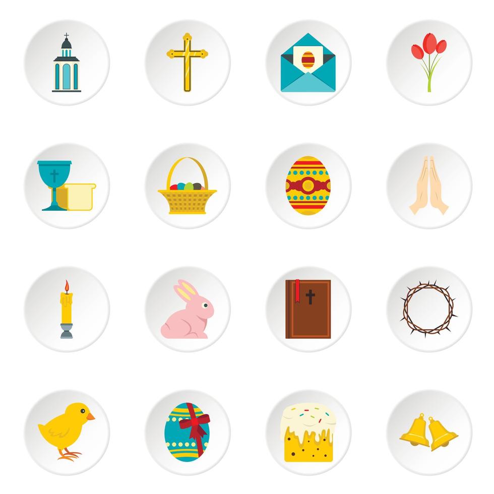 iconos de artículos de pascua establecidos en estilo plano vector