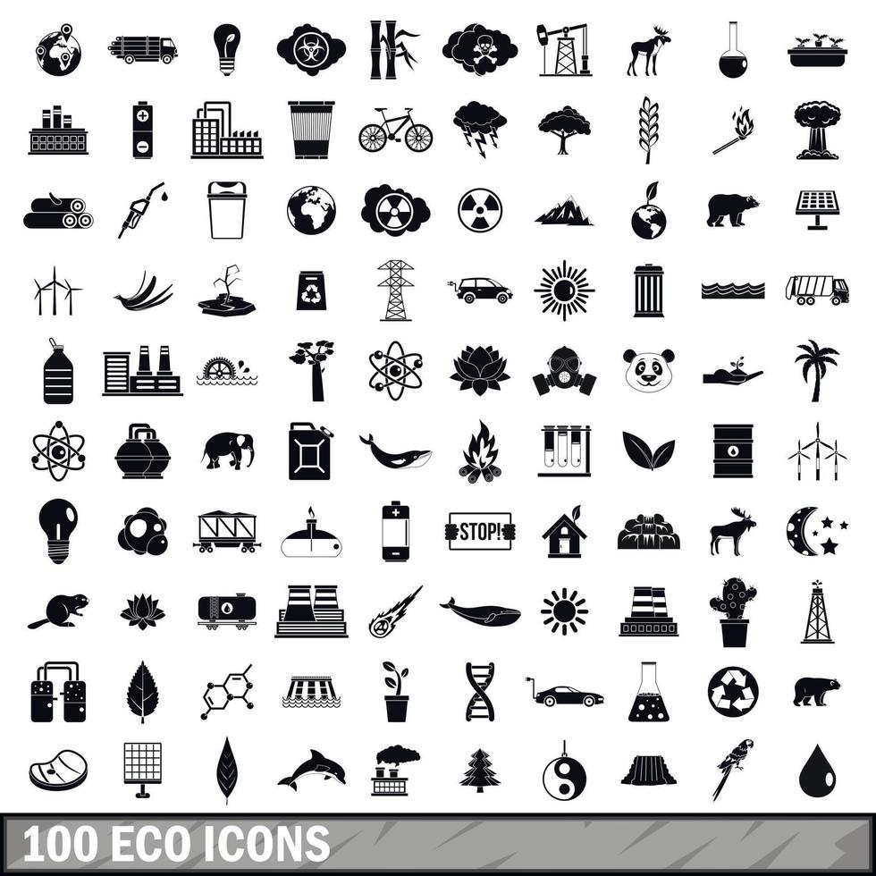 Conjunto de 100 iconos ecológicos, estilo simple vector