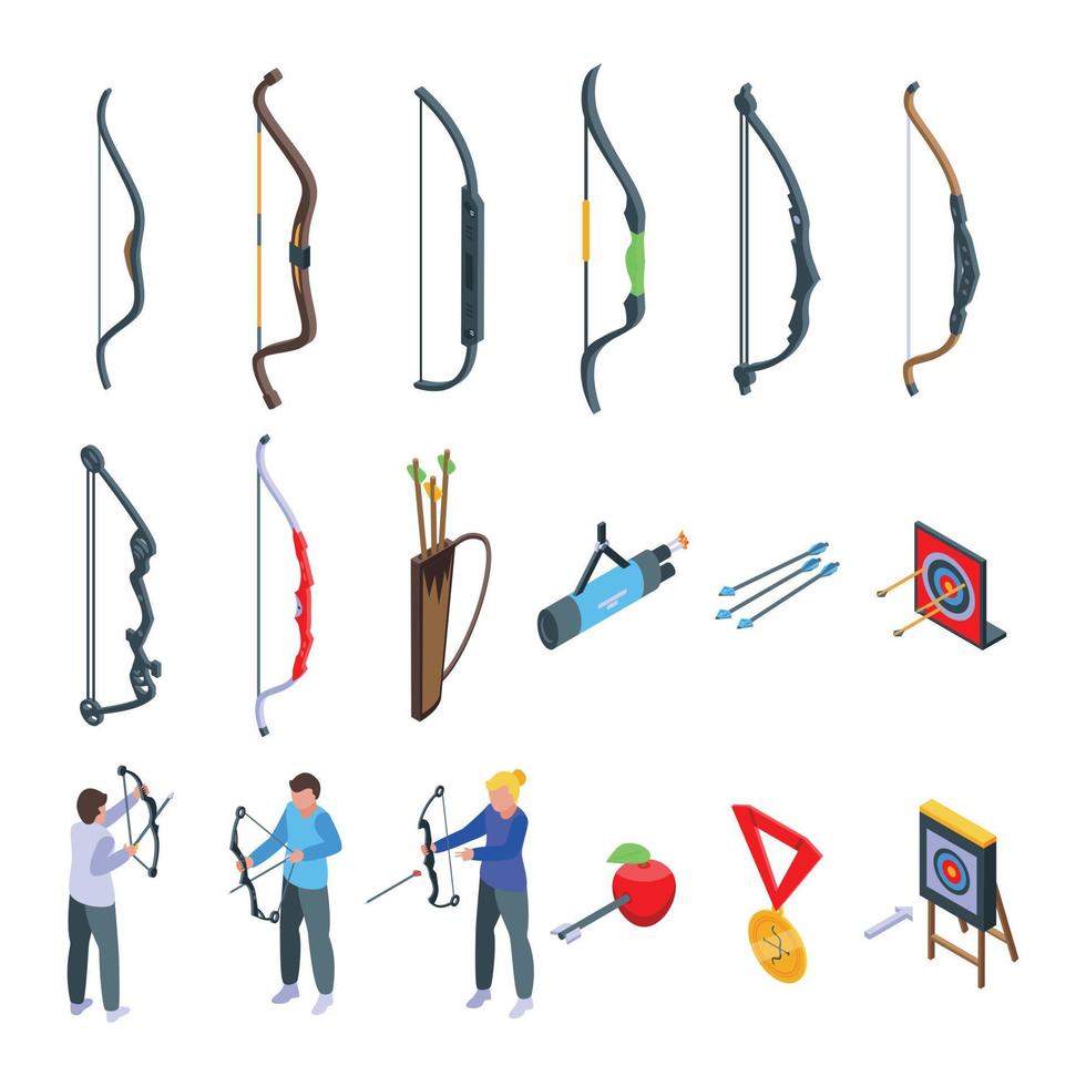 Archery competition icons set isometric vector. Archery target vector