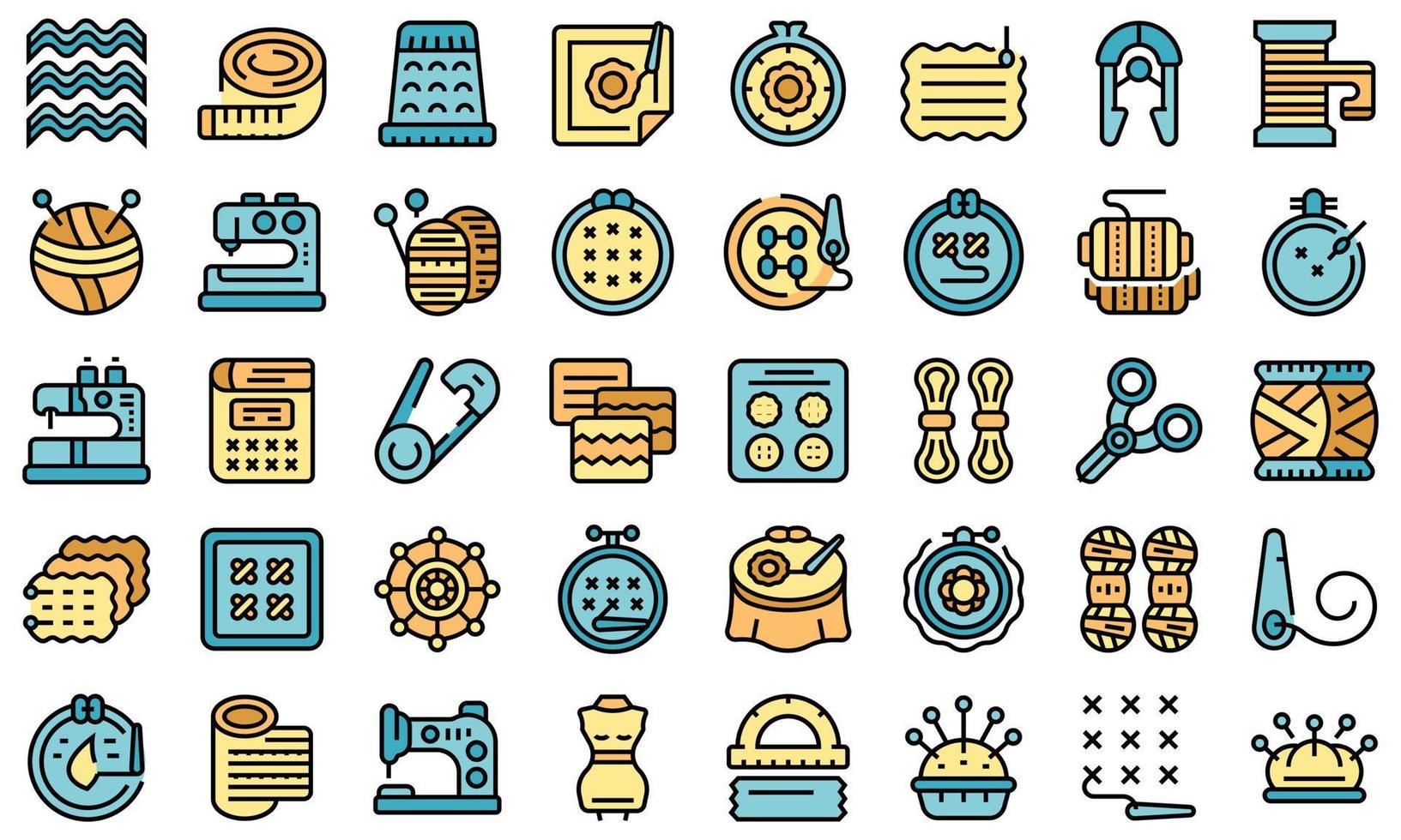 Embroidery class icons set vector flat