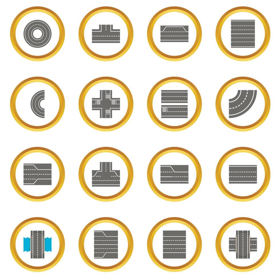 Road elements constructor icons circle vector