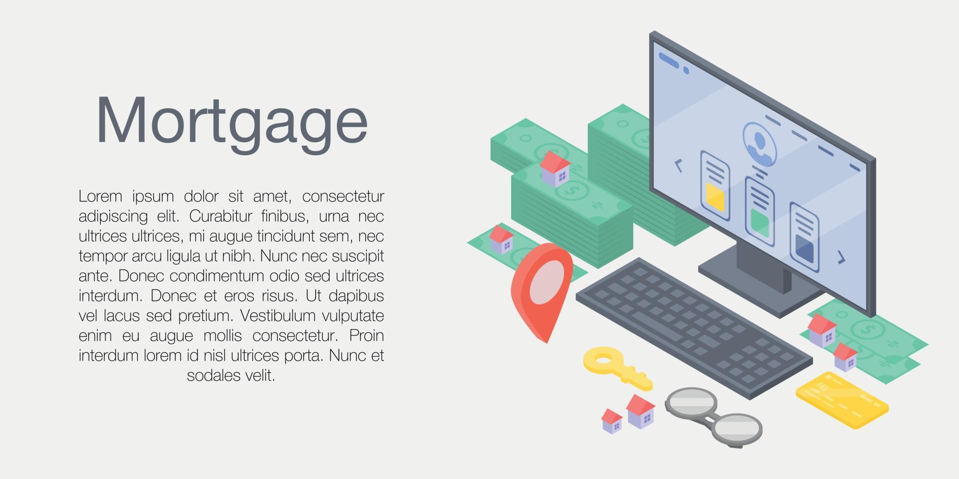 Mortgage concept banner, isometric style vector