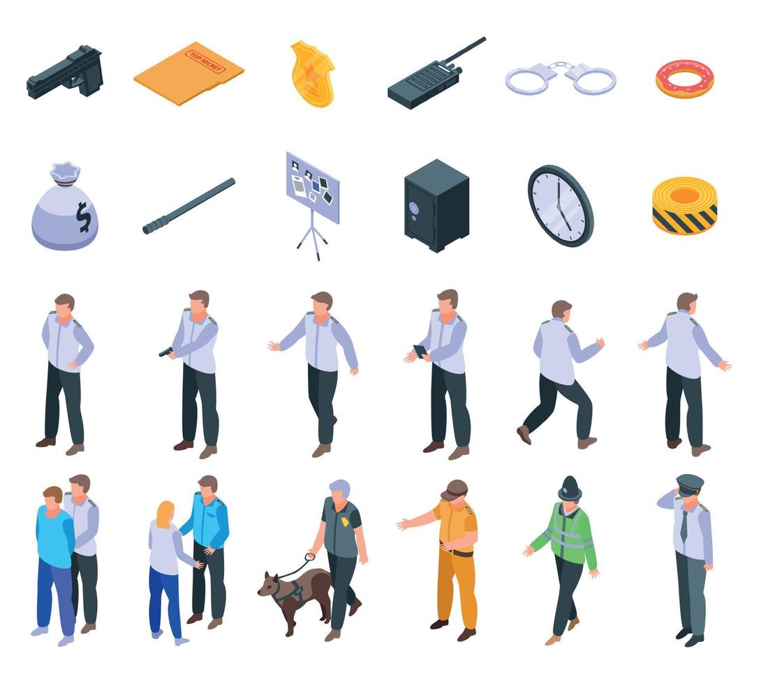 Policeman icons set, isometric style vector