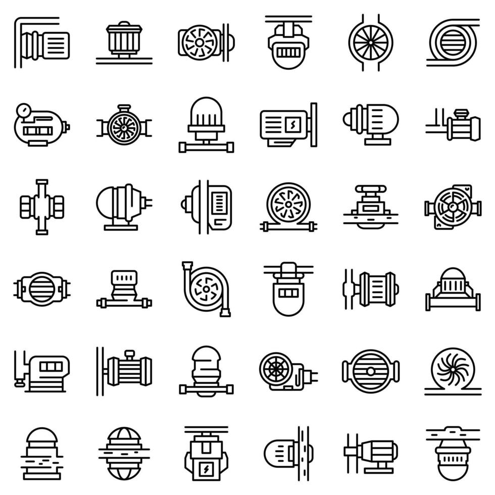 Pump icons set, outline style vector