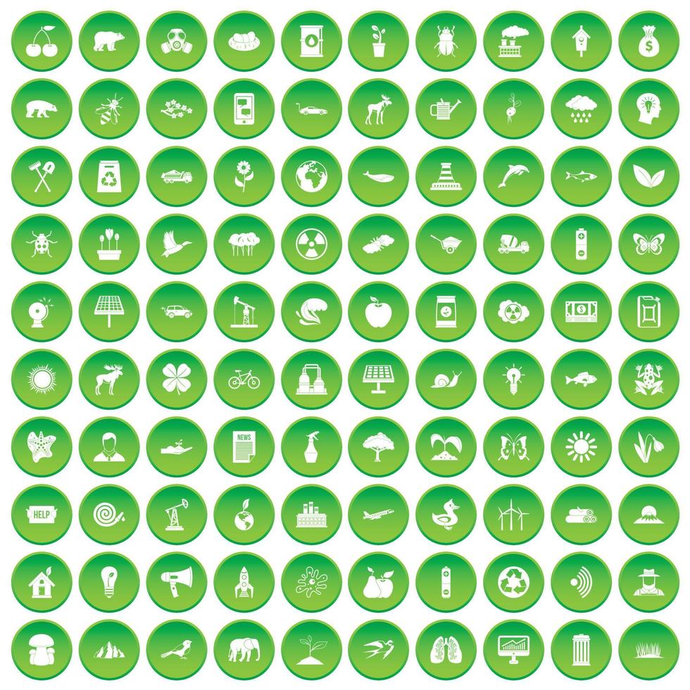 100 eco care icons set green circle vector