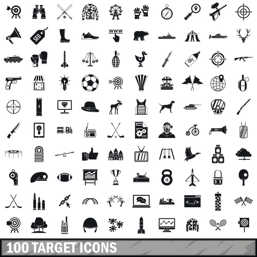 100 target icons set, simple style vector