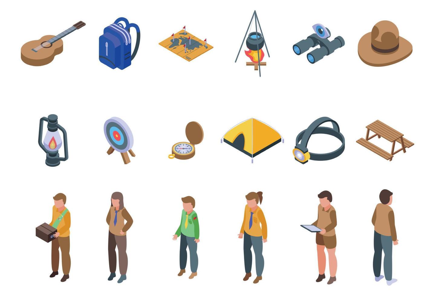 Scouting icons set, isometric style vector