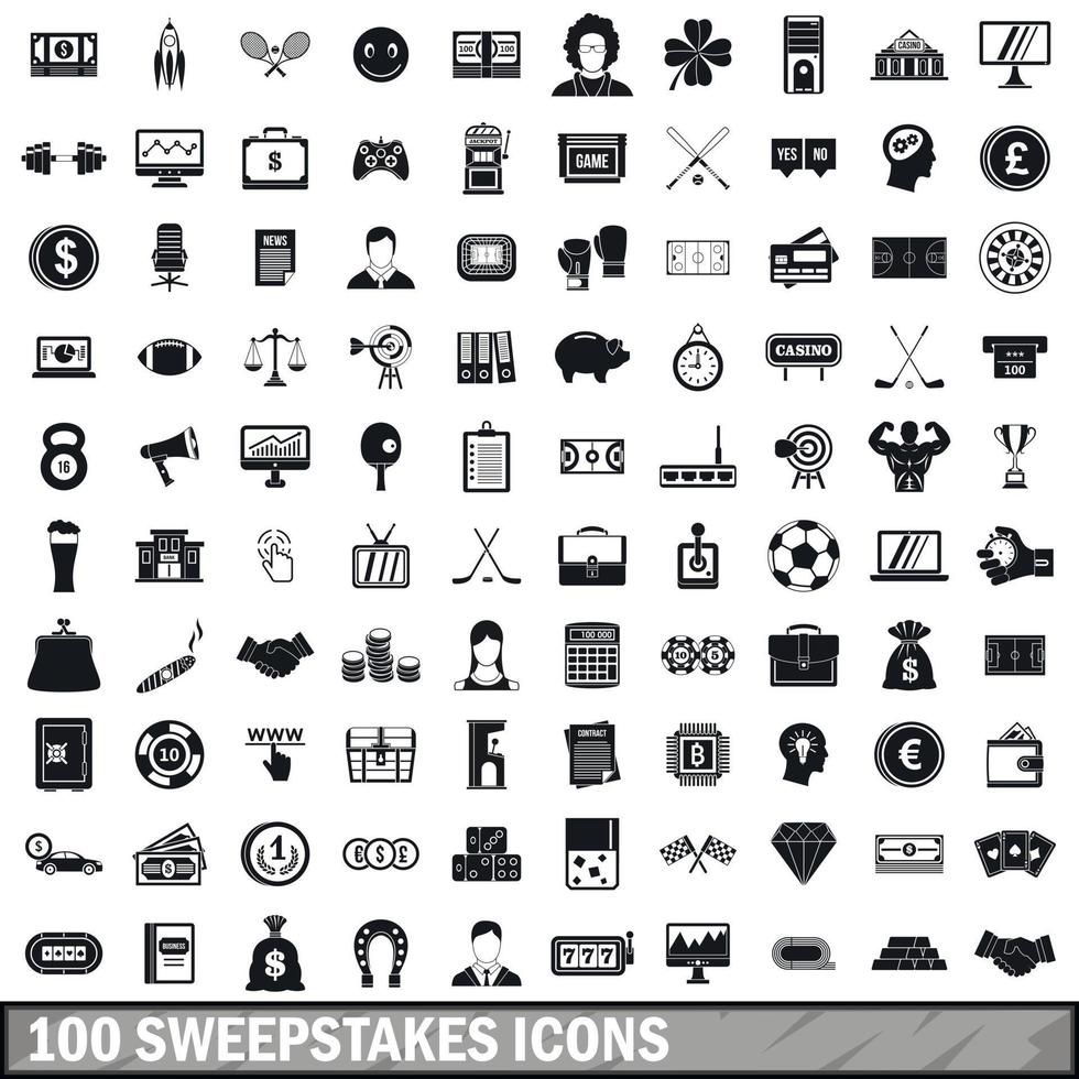 100 sweepstakes icons set, simple style vector