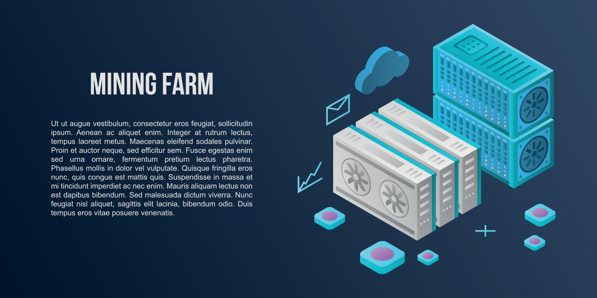 Mining farm concept banner, isometric style vector