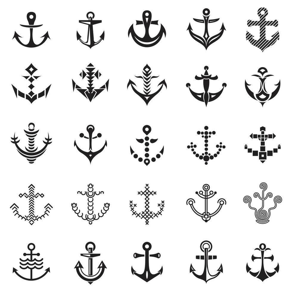 Anchor nautical logo iicons set, simple style vector