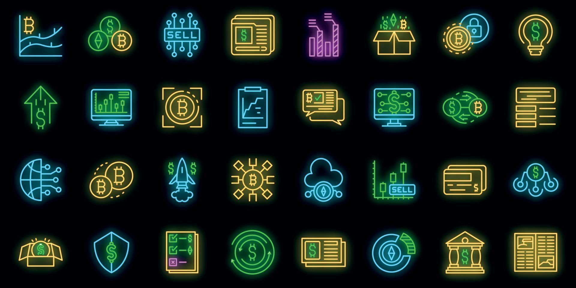 Emerging market icons set vector neon