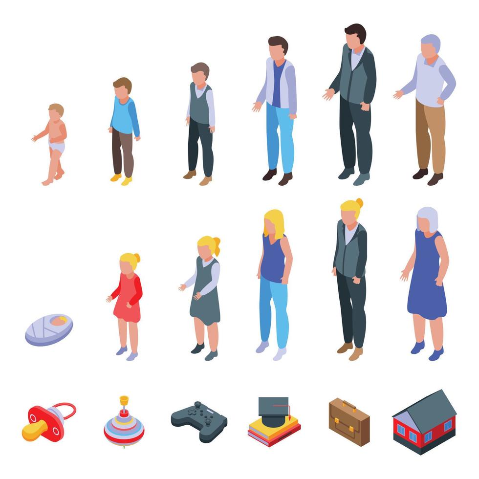 Generation icons set, isometric style vector