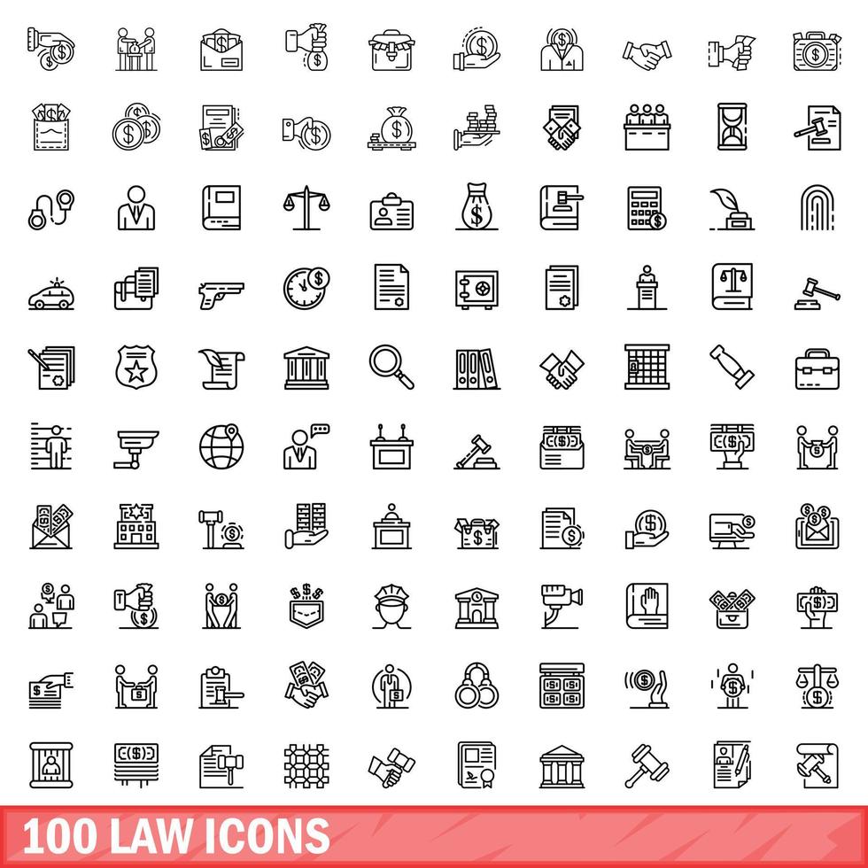 100 iconos de ley establecidos, estilo de esquema vector