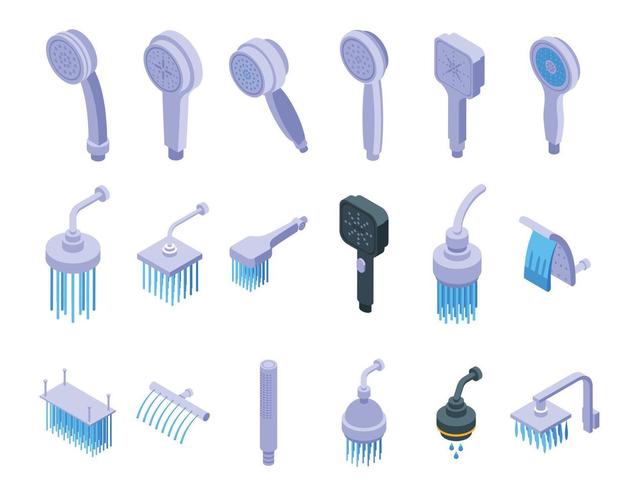 Shower heads icons set isometric vector. Water bathroom vector