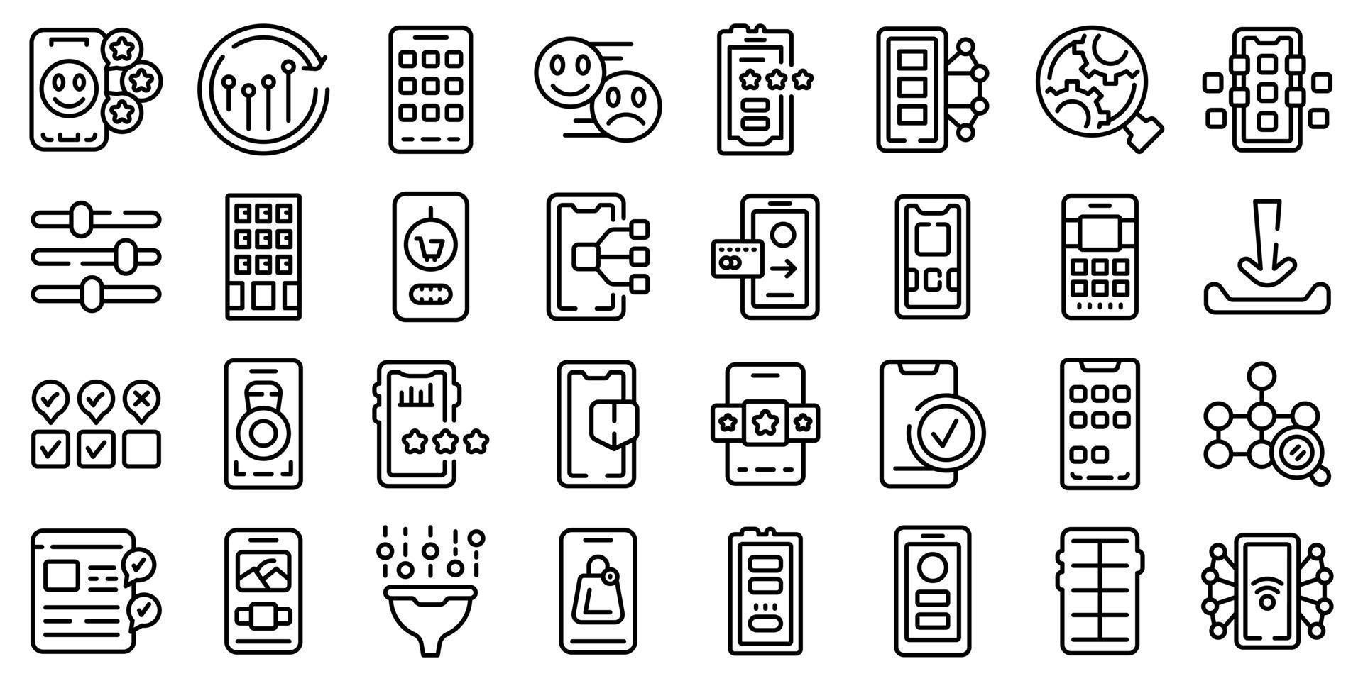 iconos de aplicaciones móviles establecer vector de contorno. teléfono del cliente