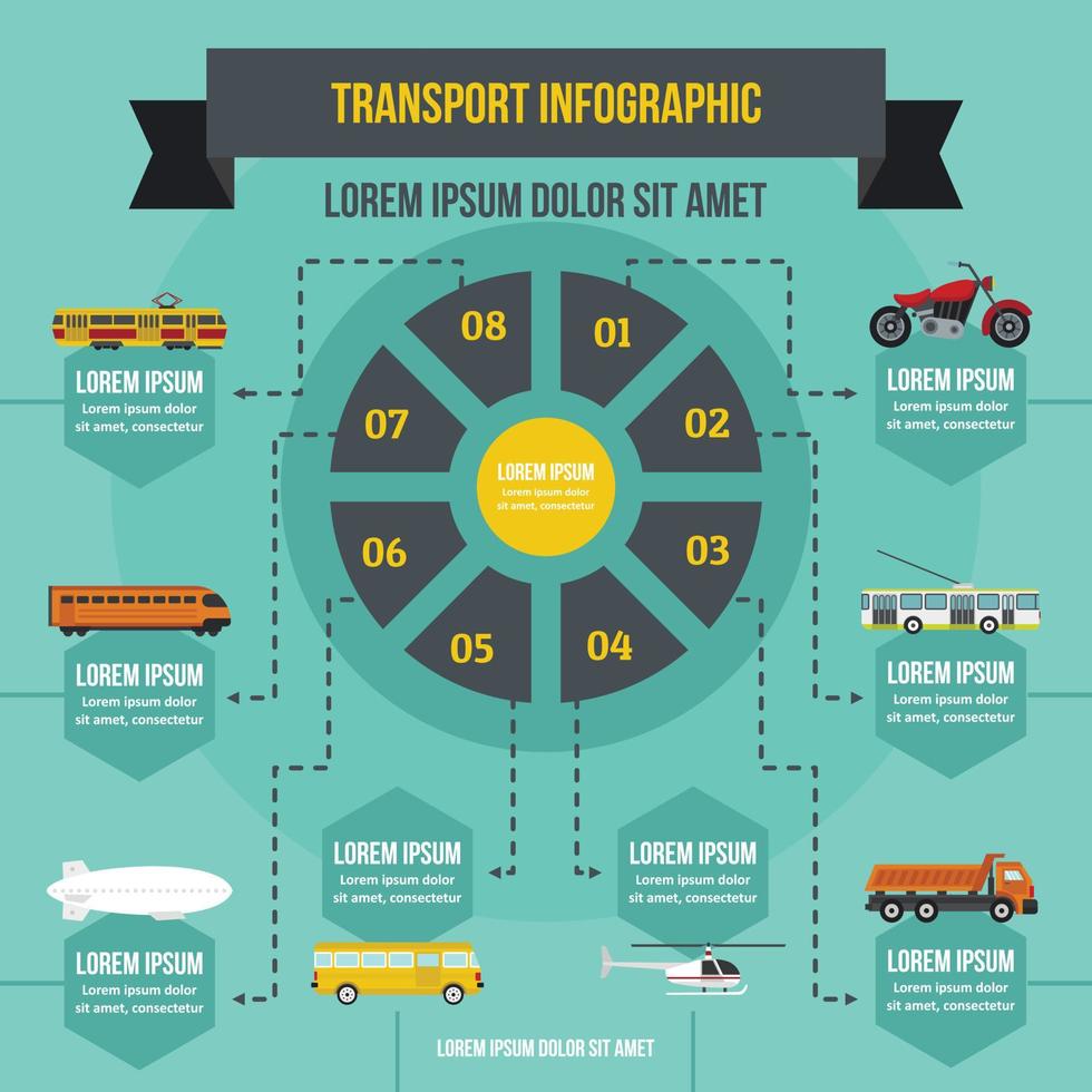 concepto infográfico de transporte, estilo plano vector