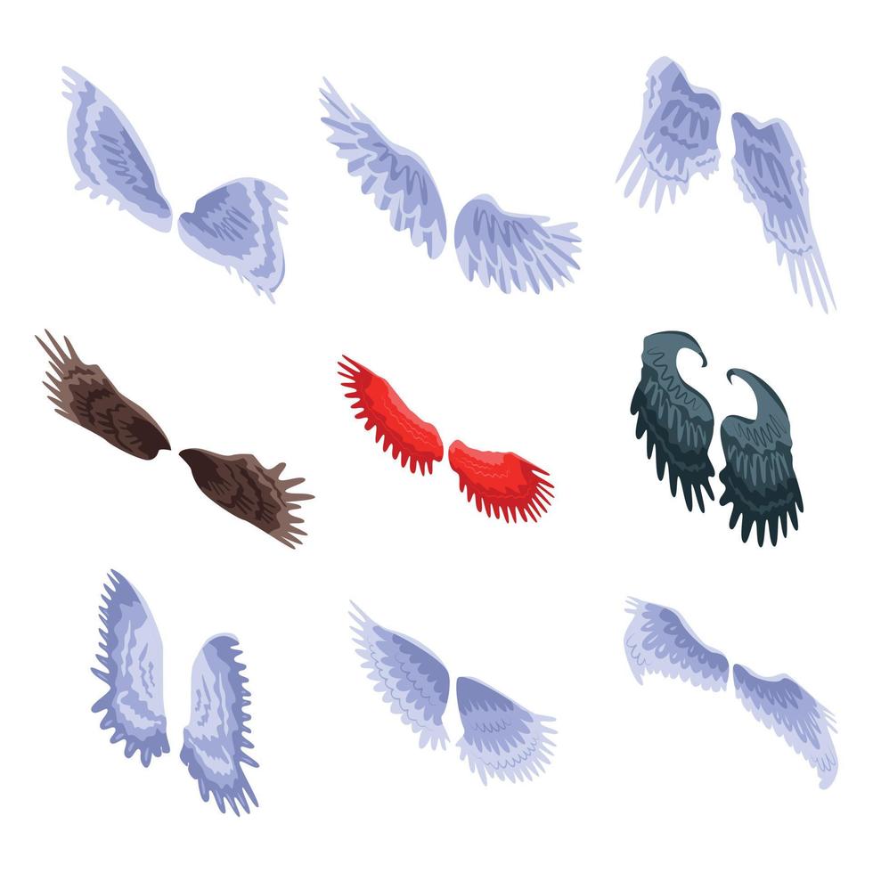 Wings icons set, isometric style vector