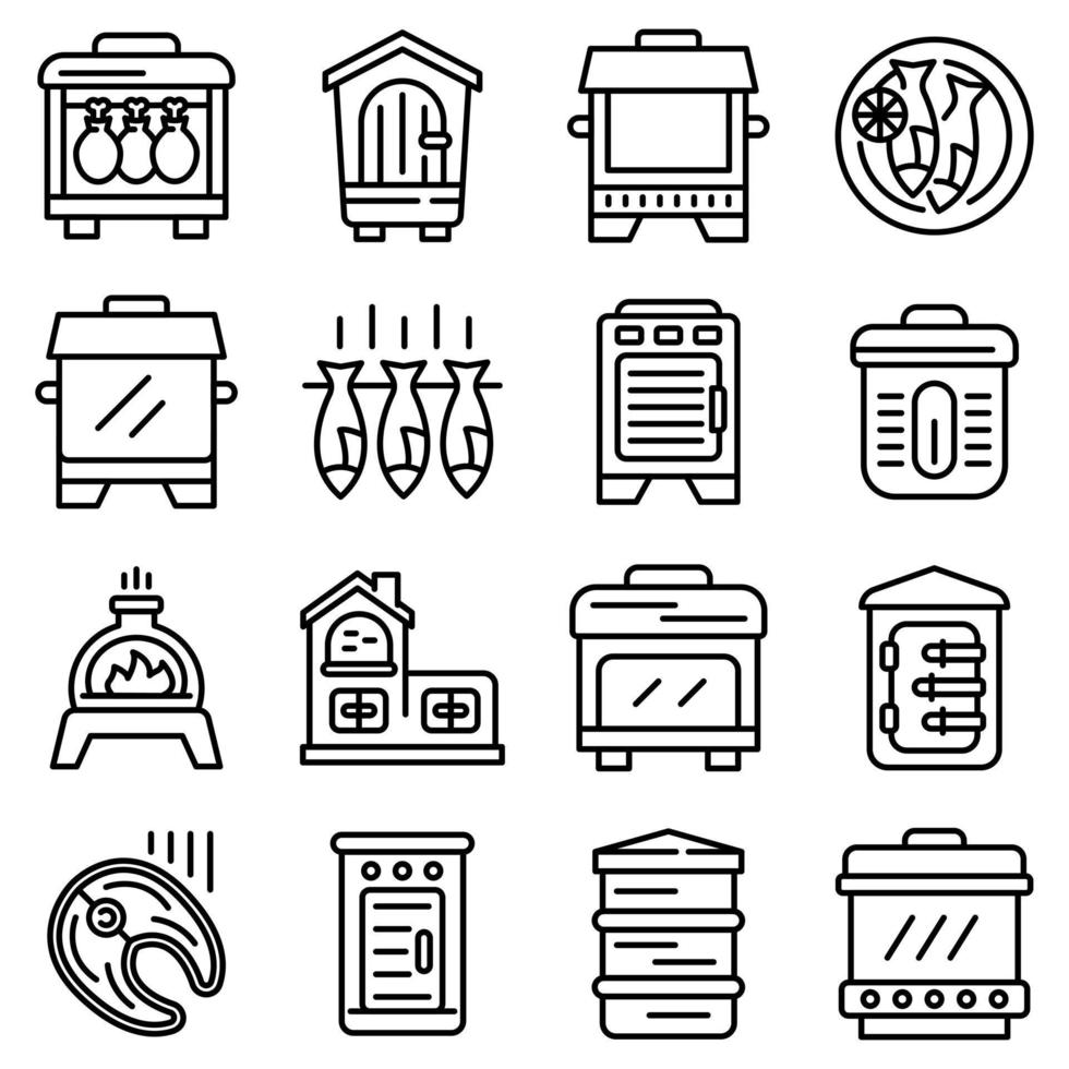 Smokehouse icons set, outline style vector