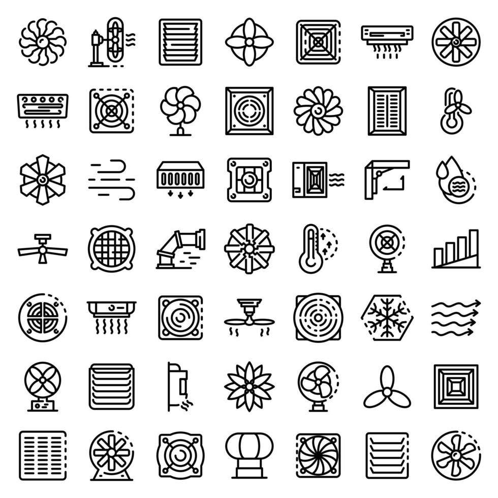 Ventilation icons set, outline style vector