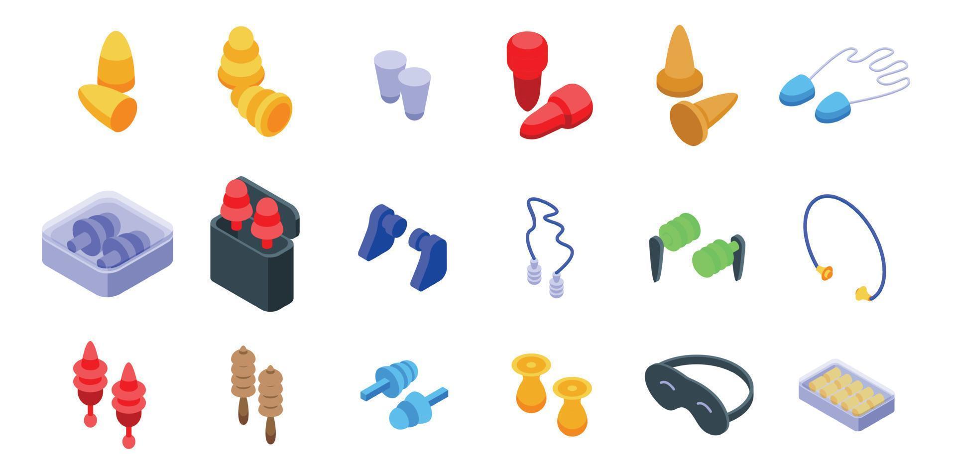 Earplugs icons set isometric vector. Ear device vector