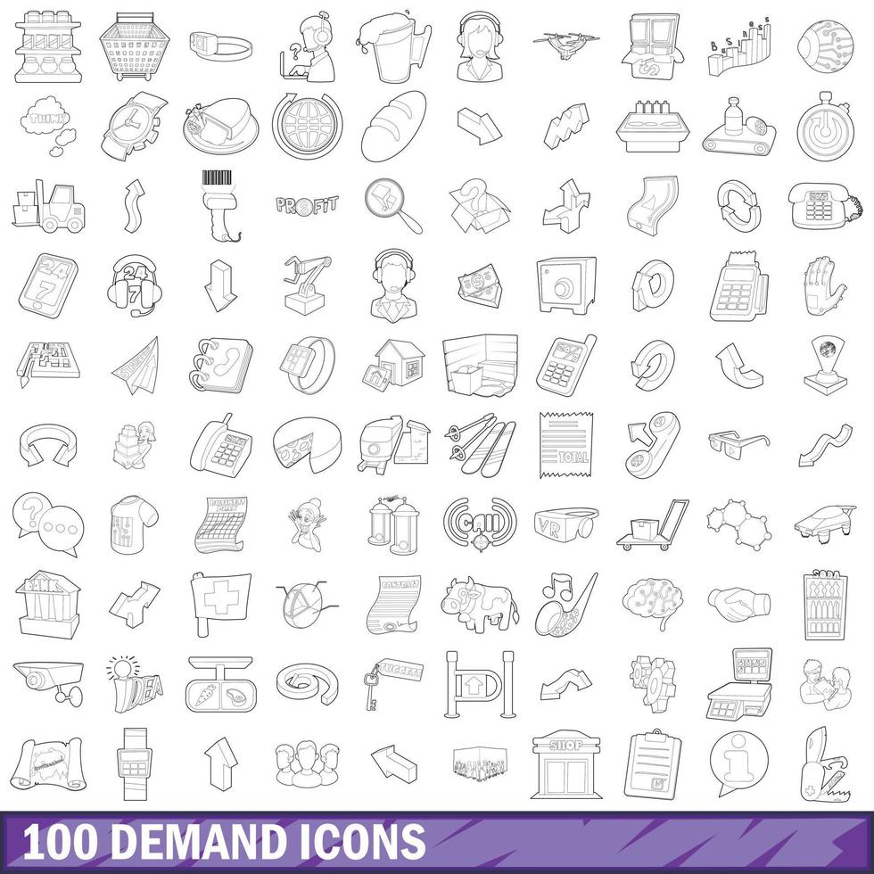 100 demand icons set, outline style vector