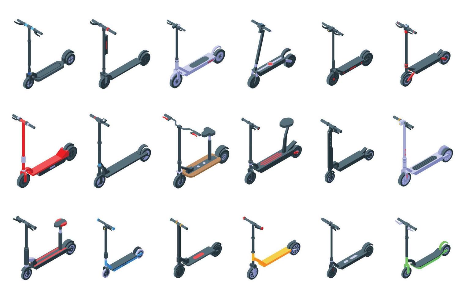 Electric scooter icons set, isometric style vector