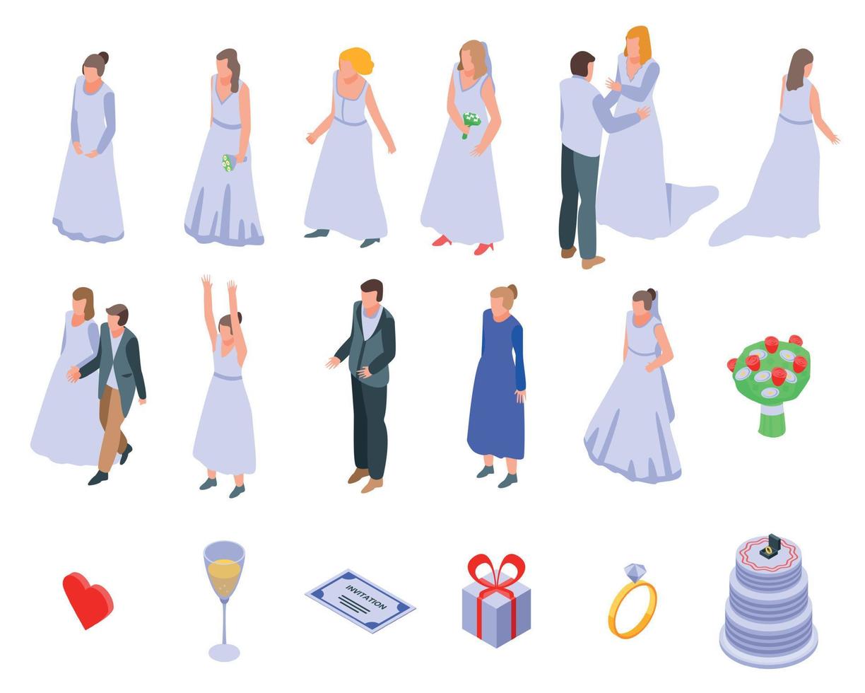 Bride icons set, isometric style vector