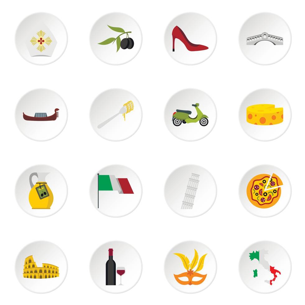 conjunto de iconos de italia, tipo plano vector