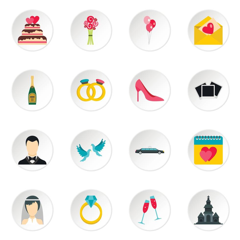 Wedding icons set, flat style vector