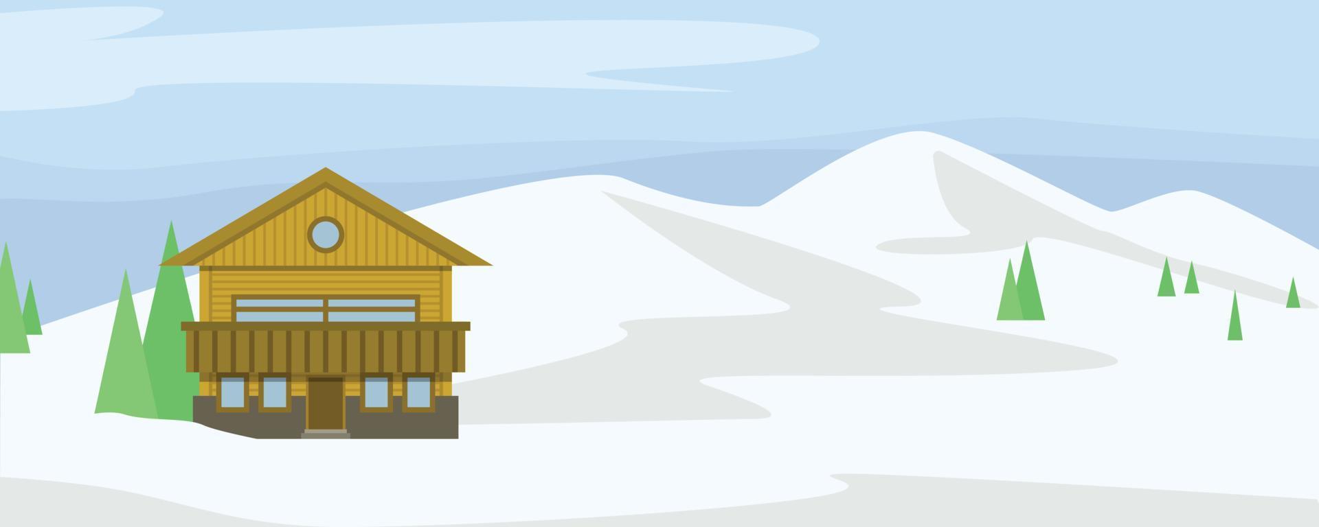 Mountain wood house concept background, flat style vector