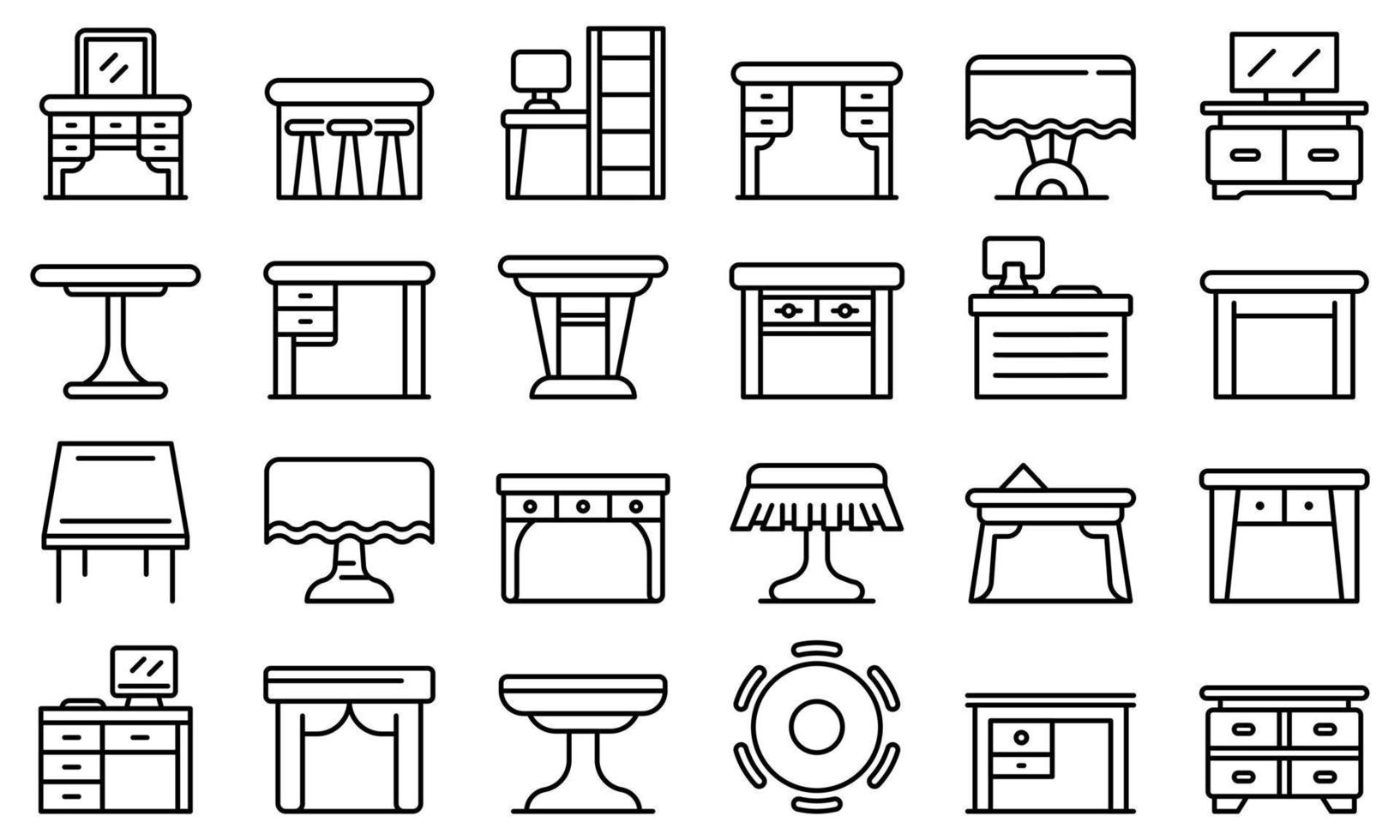 Table icons set, outline style vector