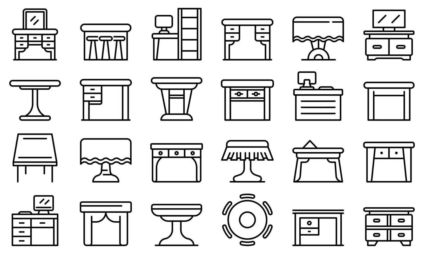 Table icons set, outline style vector