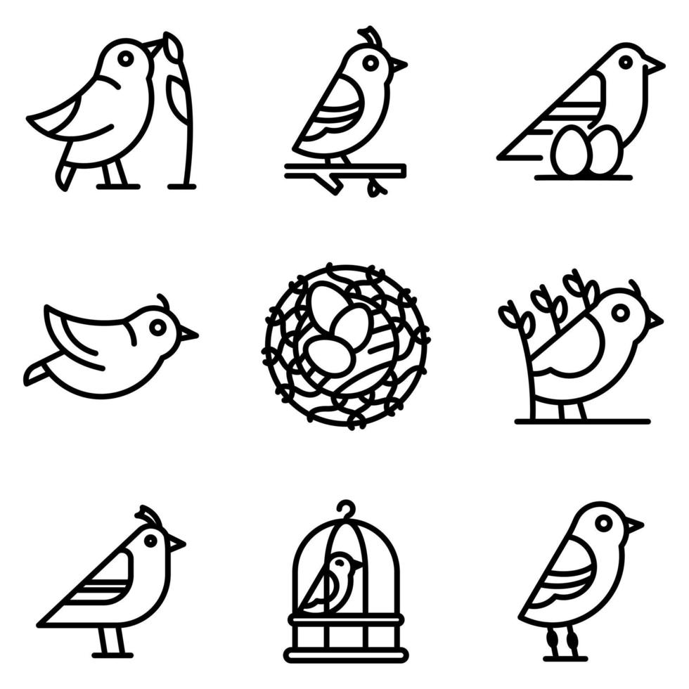 Quail icons set, outline style vector