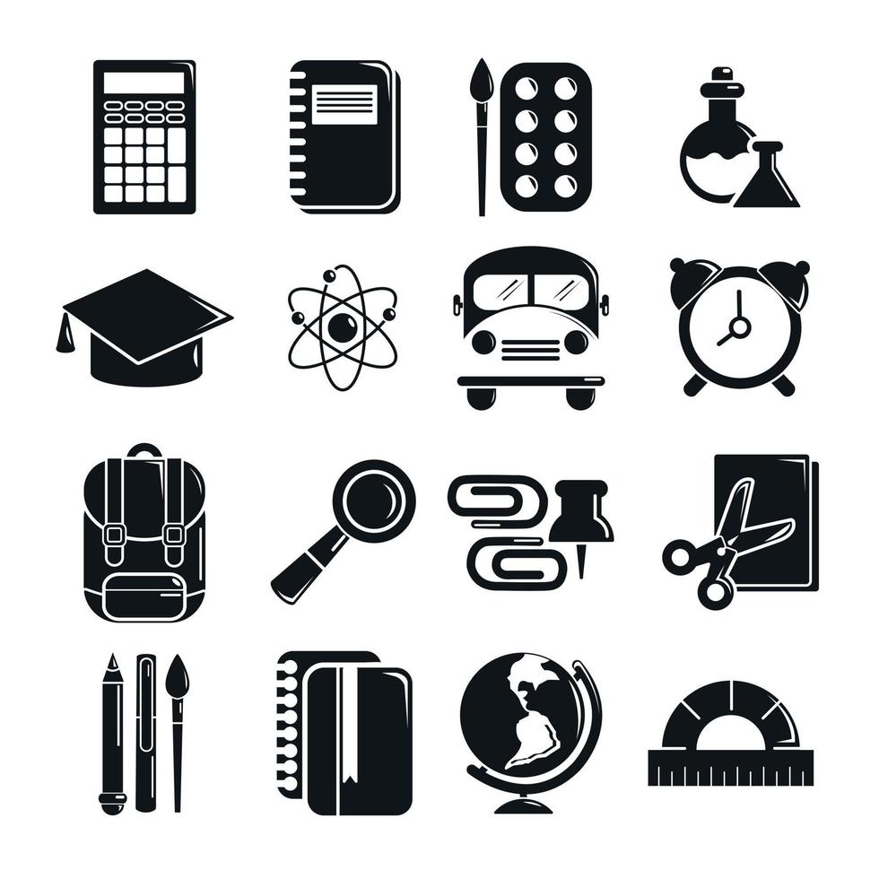 School education icons set, simple style vector